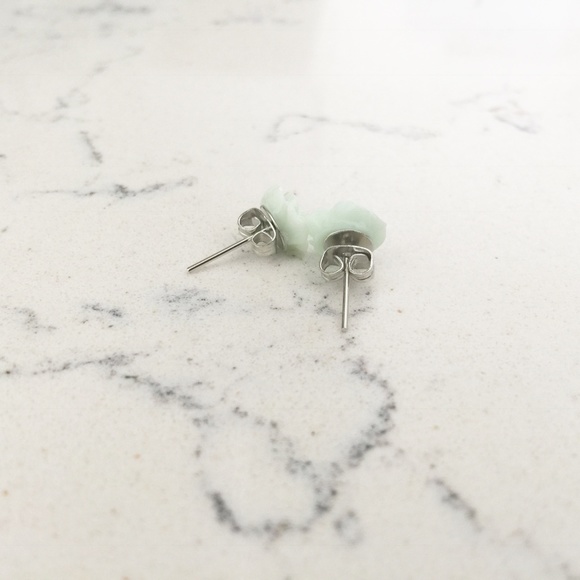 Mint Green Rose Stud Earrings - Picture 2 of 2